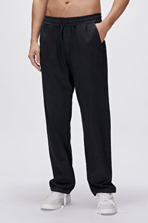 Bad Bear Flow Bol Kesim Erkek Keten Pantolon Siyah