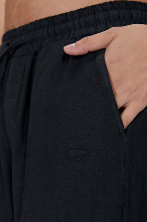 Bad Bear Flow Bol Kesim Erkek Keten Pantolon Siyah