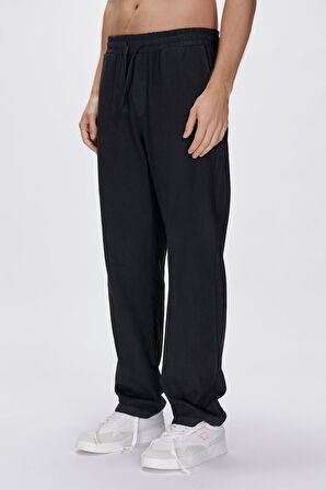 Bad Bear Flow Bol Kesim Erkek Keten Pantolon Siyah