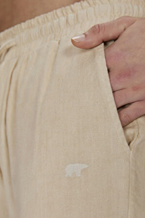 Bad Bear Flow Bol Kesim Erkek Keten Pantolon Bej