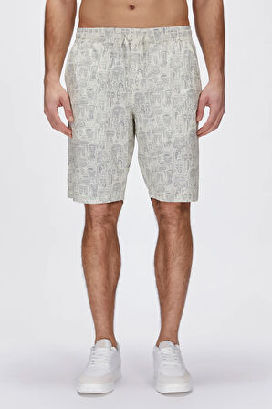 Merle Beyaz Baskılı Erkek Şort