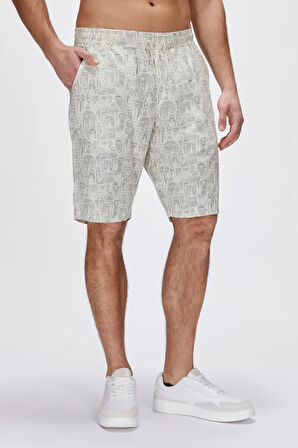 Merle Beyaz Baskılı Erkek Şort