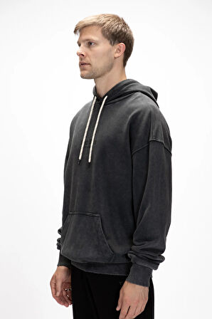 Acid Bear Kapüşonlu Siyah Oversize Erkek Sweatshirt