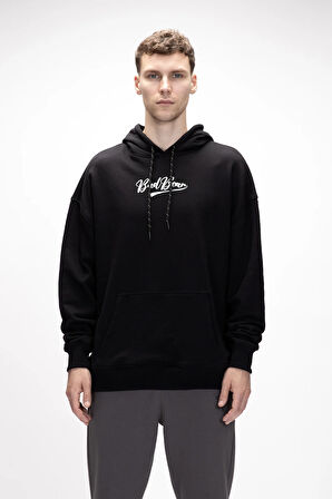 York Si̇yah Kapüşonlu Oversize Erkek Baskılı Sweatshirt