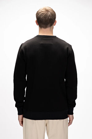 Adventure Si̇yah Crewneck Erkek Baskılı Sweatshirt