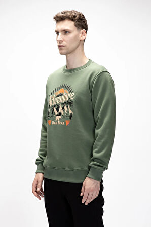 Adventure Soluk Yeşi̇l Crewneck Erkek Baskılı Sweatshirt