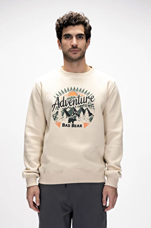 Adventure Bej Crewneck Erkek Baskılı Sweatshirt
