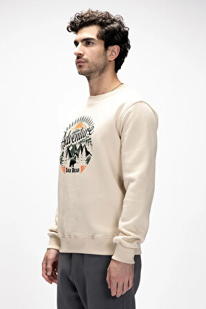Adventure Bej Crewneck Erkek Baskılı Sweatshirt