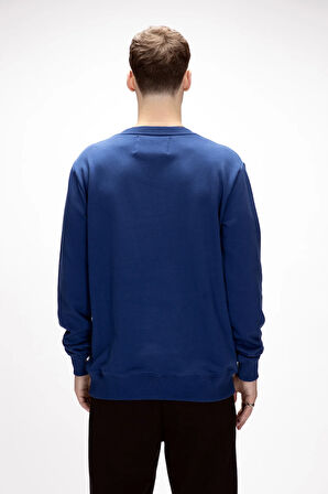Inner Baskılı Parlament Mavisi Crewneck Erkek Sweatshirt