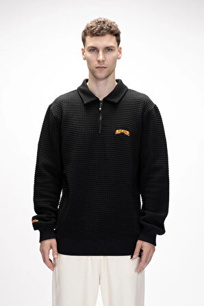 Diez Si̇yah Yarım Fermuarlı Erkek Sweatshirt