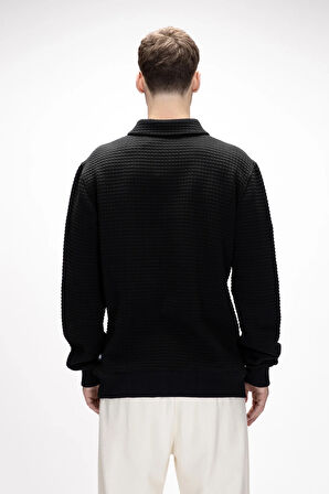 Diez Si̇yah Yarım Fermuarlı Erkek Sweatshirt