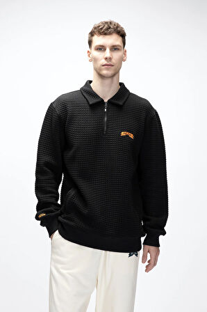 Diez Si̇yah Yarım Fermuarlı Erkek Sweatshirt