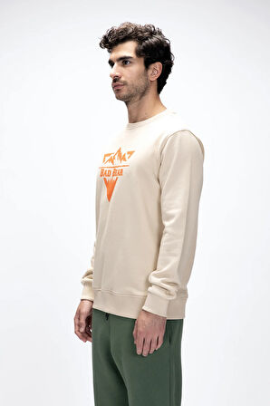 Mountain Bej Crewneck Erkek Baskılı Sweatshirt