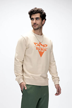 Mountain Bej Crewneck Erkek Baskılı Sweatshirt