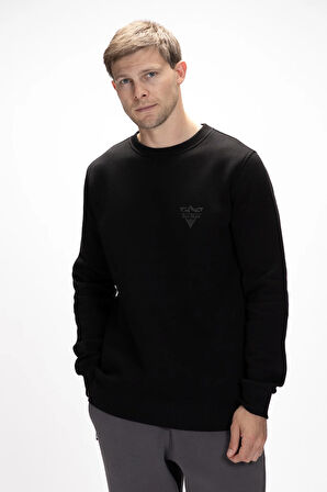Windy Si̇yah Crewneck Erkek Baskılı Sweatshirt