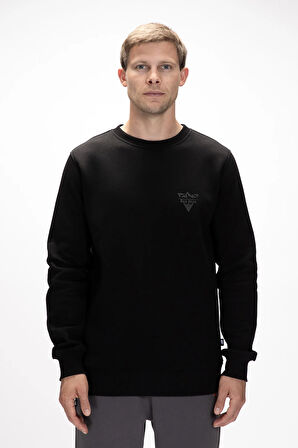 Windy Si̇yah Crewneck Erkek Baskılı Sweatshirt
