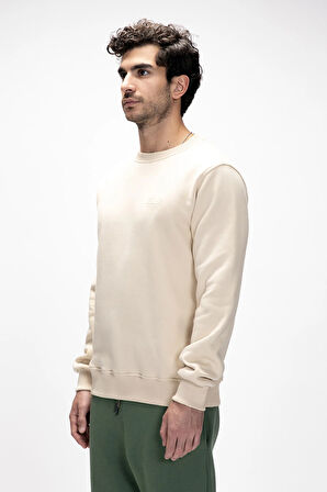 Windy Bej Crewneck Erkek Baskılı Sweatshirt
