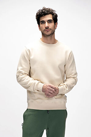 Windy Bej Crewneck Erkek Baskılı Sweatshirt
