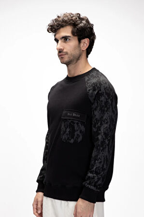 Deep Si̇yah Crewneck Erkek Baskılı Sweatshirt
