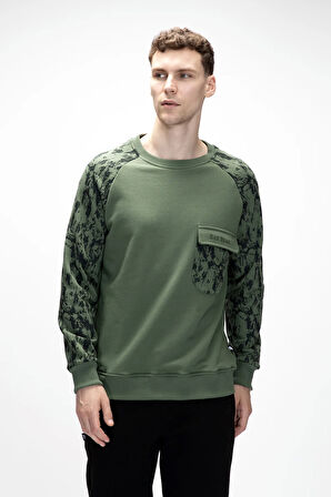Deep Soluk Yeşi̇l Crewneck Erkek Baskılı Sweatshirt