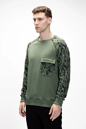 Deep Soluk Yeşi̇l Crewneck Erkek Baskılı Sweatshirt