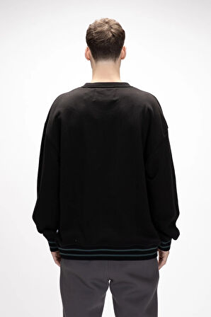Vecna Si̇yah Oversize Erkek Baskılı Sweatshirt