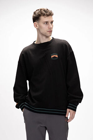 Vecna Si̇yah Oversize Erkek Baskılı Sweatshirt