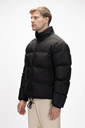 Amsterdam Si̇yah Puffer Kapüşonlu Erkek Mont