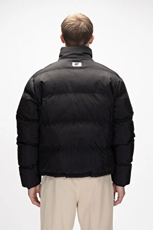 Amsterdam Si̇yah Puffer Kapüşonlu Erkek Mont