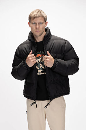 Amsterdam Si̇yah Puffer Kapüşonlu Erkek Mont