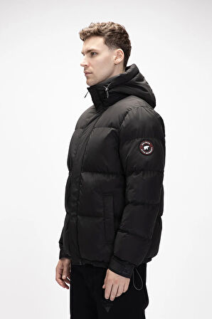 Cup Si̇yah Puffer Kapüşonlu Erkek Mont