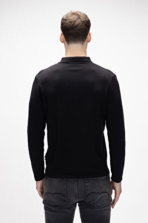 Kuger Siyah Polo Yaka Erkek Triko Kazak