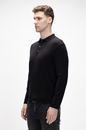 Kuger Siyah Polo Yaka Erkek Triko Kazak