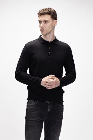 Kuger Siyah Polo Yaka Erkek Triko Kazak