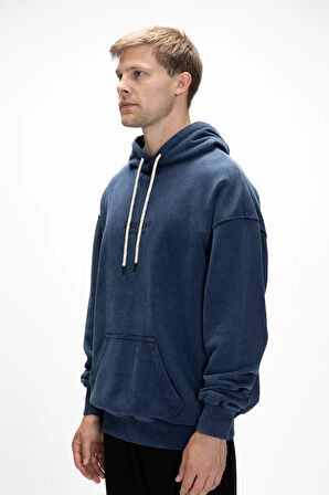 Acid Bear Kapüşonlu İndigo Oversize Erkek Sweatshirt