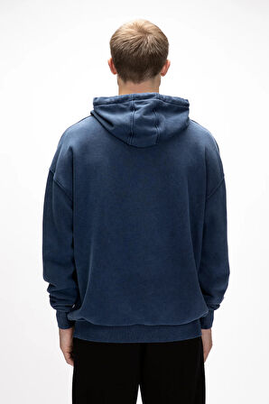 Acid Bear Kapüşonlu İndigo Oversize Erkek Sweatshirt