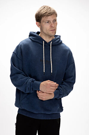 Acid Bear Kapüşonlu İndigo Oversize Erkek Sweatshirt