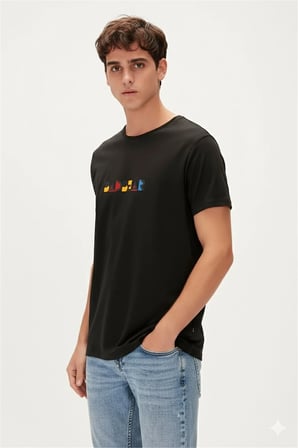 Retro Colors Siyah Erkek Baskılı Tişört