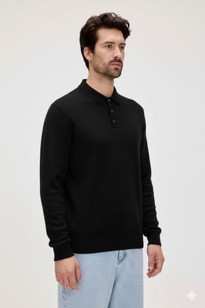 Dad Siyah Polo Yaka Erkek Triko Kazak