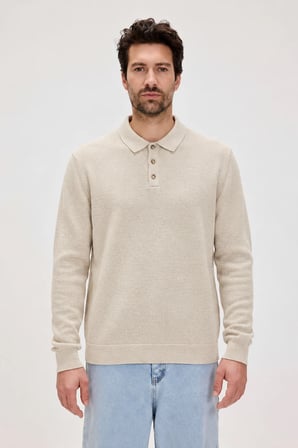 Dad Bej Polo Yaka Erkek Triko Kazak