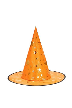 YILDIZ DESENLİ TURUNCU CADI ŞAPKASI HALLOWEEN CADILAR BAYRAMI