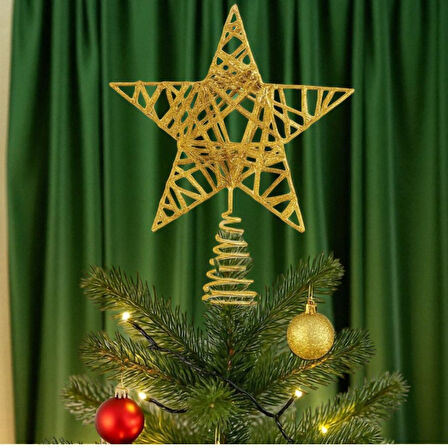 YILBAŞI AĞAÇ TEPELİĞİ ÇAM AĞACI TEL SİMLİ TEPE YILDIZI GOLD 26CM AST6890