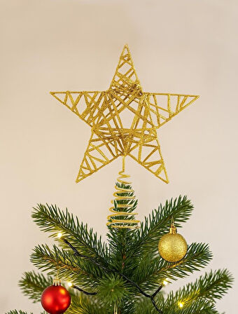 YILBAŞI AĞAÇ TEPELİĞİ ÇAM AĞACI TEL SİMLİ TEPE YILDIZI GOLD 26CM AST6890