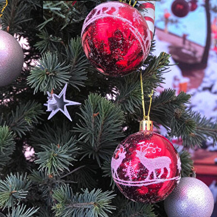 YILBAŞI TOPU 6CM GEYİK DESENLİ 6LI KIRMIZI AST6940