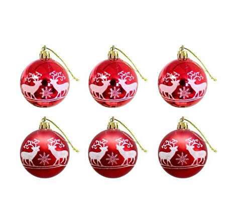 YILBAŞI TOPU 6CM GEYİK DESENLİ 6LI KIRMIZI AST6940