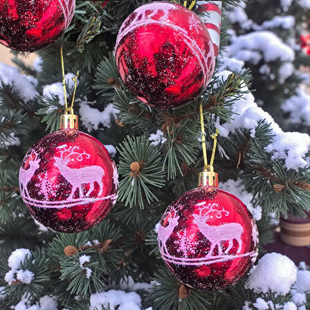 YILBAŞI TOPU 6CM GEYİK DESENLİ 6LI KIRMIZI AST6940