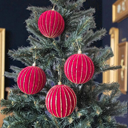 LÜKS YILBAŞI TOPU 10CM KADİFE 4LÜ BORDO AST6995