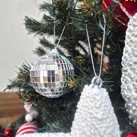 LÜKS YILBAŞI PARLAK DİSKO TOPU 6CM GÜMÜŞ 6LI AST7021