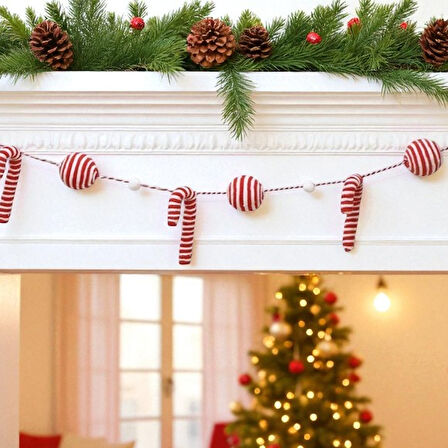 YILBAŞI KUMAŞ GARLAND TOP VE BASTON ŞEKERLİ 180CM AST7158