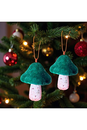 YILBAŞI MANTAR SÜS KADİFE 11CM YEŞİL BEYAZ 2 ADET AST7208